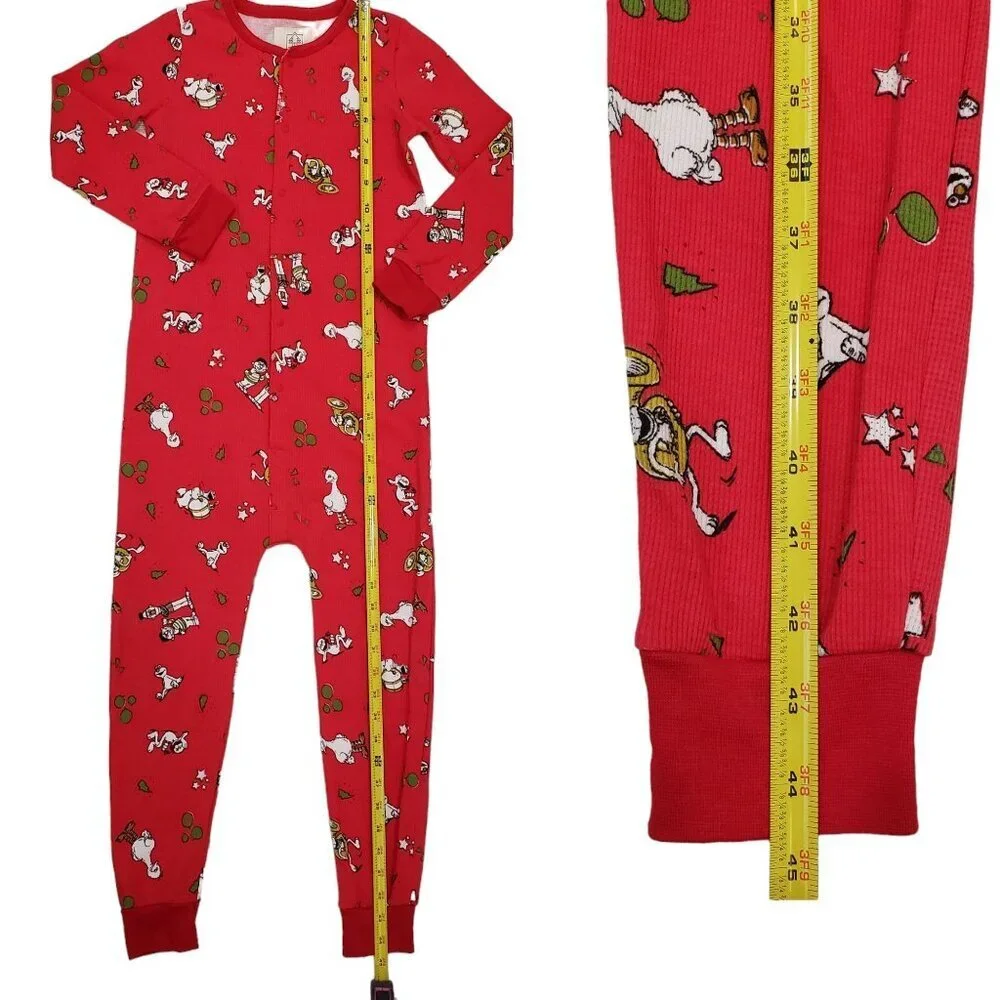 RARE Sesame Street Youth One Piece Pajamas Snap Up Thermal Red Size 6-7‎ Yrs NEW